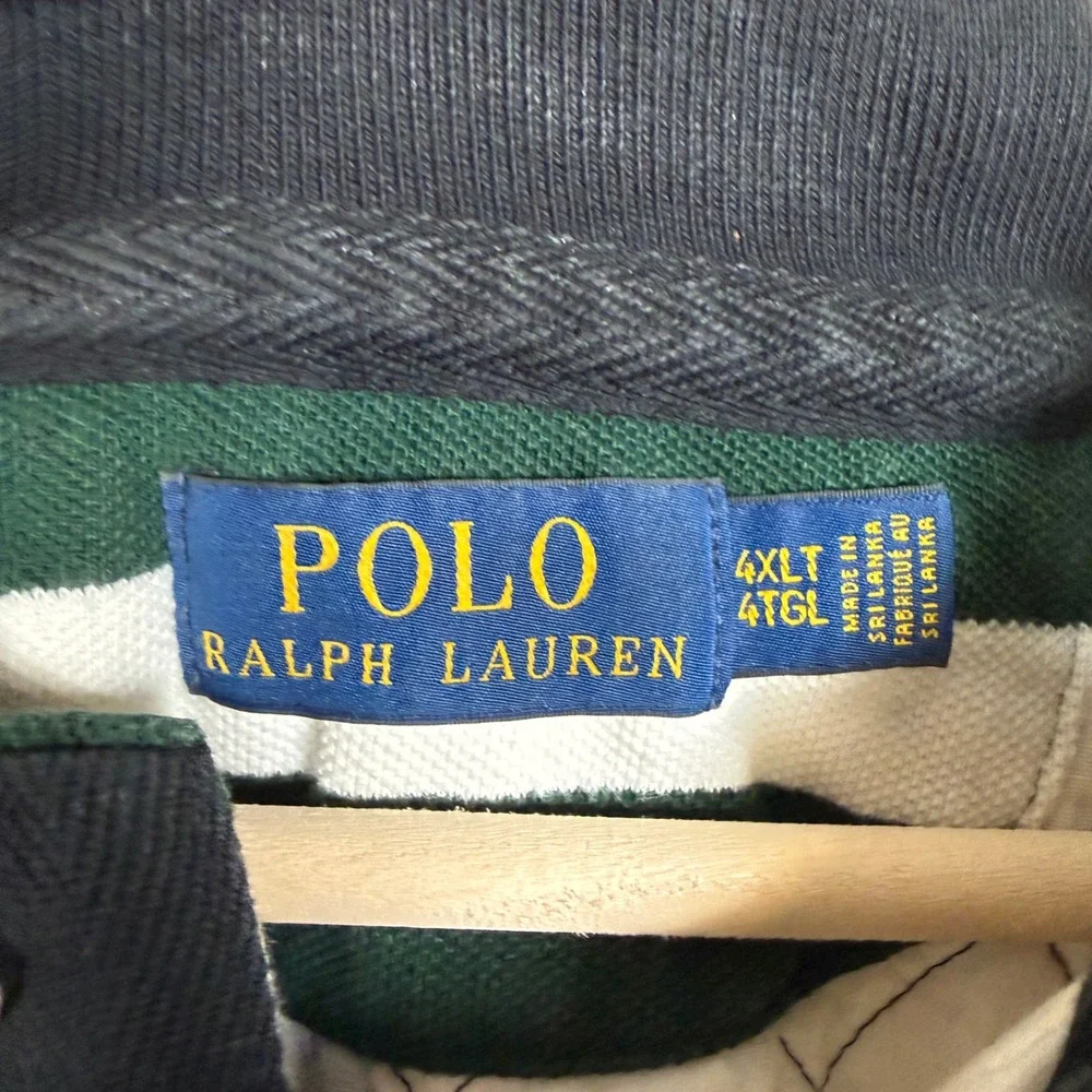 Vintage Polo Ralph Lauren Size 4XLT Polo Shirt Green Striped Cotton Golf Logo
